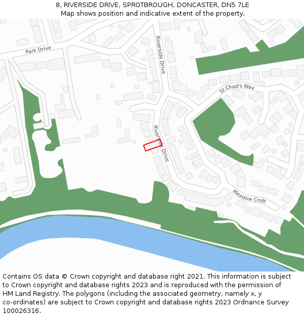 8, RIVERSIDE DRIVE, SPROTBROUGH, DONCASTER, DN5 7LE: Location map and indicative extent of plot