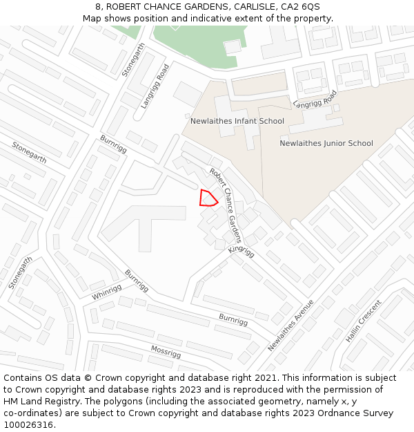 8, ROBERT CHANCE GARDENS, CARLISLE, CA2 6QS: Location map and indicative extent of plot