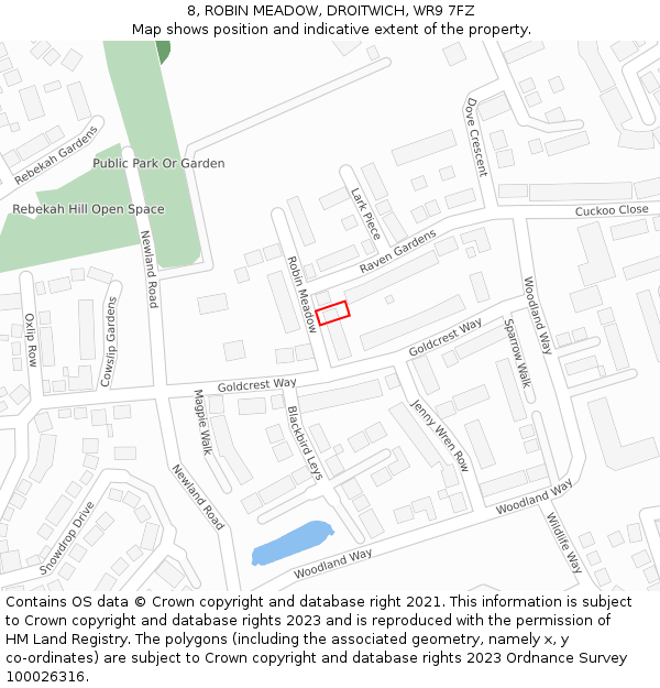 8, ROBIN MEADOW, DROITWICH, WR9 7FZ: Location map and indicative extent of plot