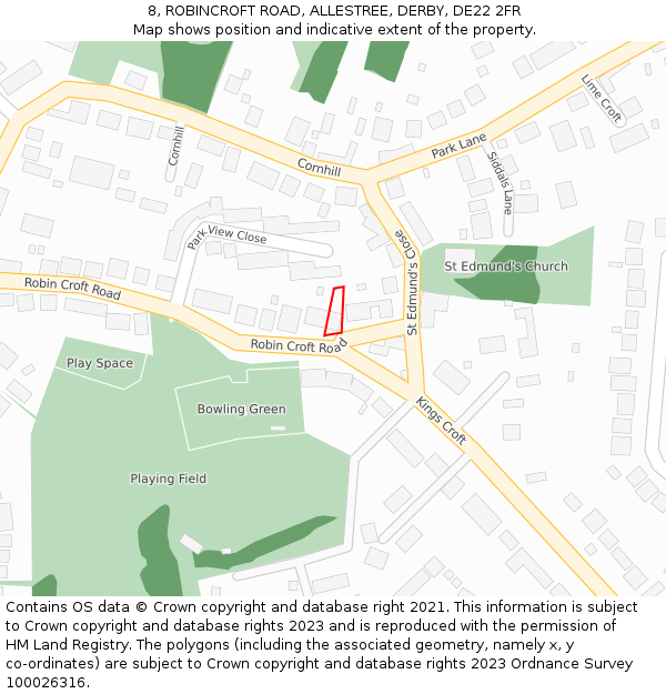 8, ROBINCROFT ROAD, ALLESTREE, DERBY, DE22 2FR: Location map and indicative extent of plot