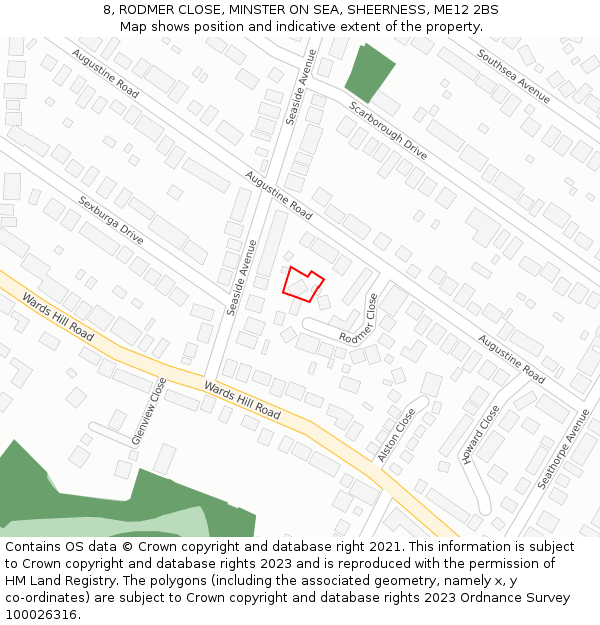 8, RODMER CLOSE, MINSTER ON SEA, SHEERNESS, ME12 2BS: Location map and indicative extent of plot