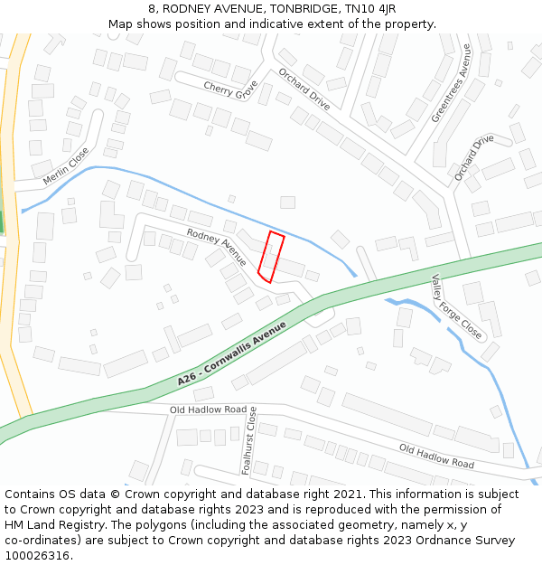 8, RODNEY AVENUE, TONBRIDGE, TN10 4JR: Location map and indicative extent of plot