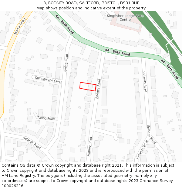 8, RODNEY ROAD, SALTFORD, BRISTOL, BS31 3HP: Location map and indicative extent of plot