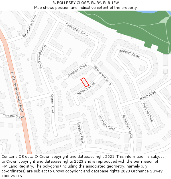8, ROLLESBY CLOSE, BURY, BL8 1EW: Location map and indicative extent of plot