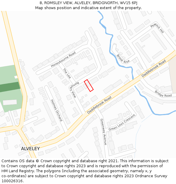 8, ROMSLEY VIEW, ALVELEY, BRIDGNORTH, WV15 6PJ: Location map and indicative extent of plot