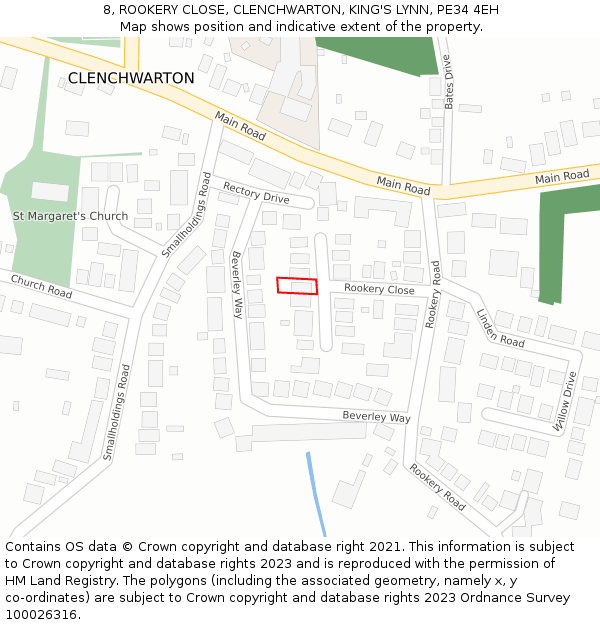 8, ROOKERY CLOSE, CLENCHWARTON, KING'S LYNN, PE34 4EH: Location map and indicative extent of plot