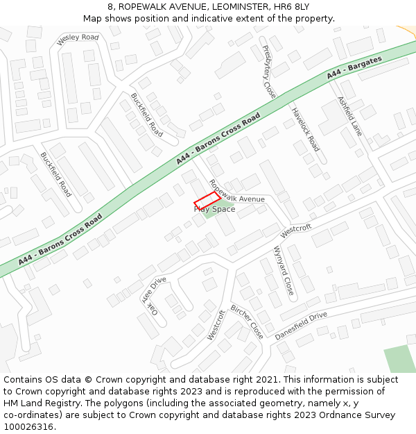8, ROPEWALK AVENUE, LEOMINSTER, HR6 8LY: Location map and indicative extent of plot
