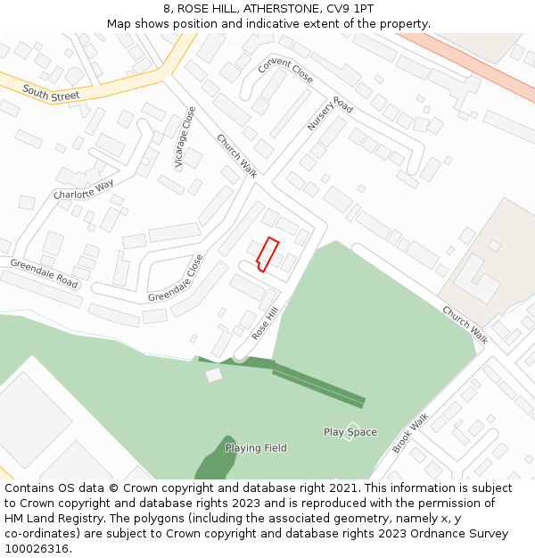 8, ROSE HILL, ATHERSTONE, CV9 1PT: Location map and indicative extent of plot