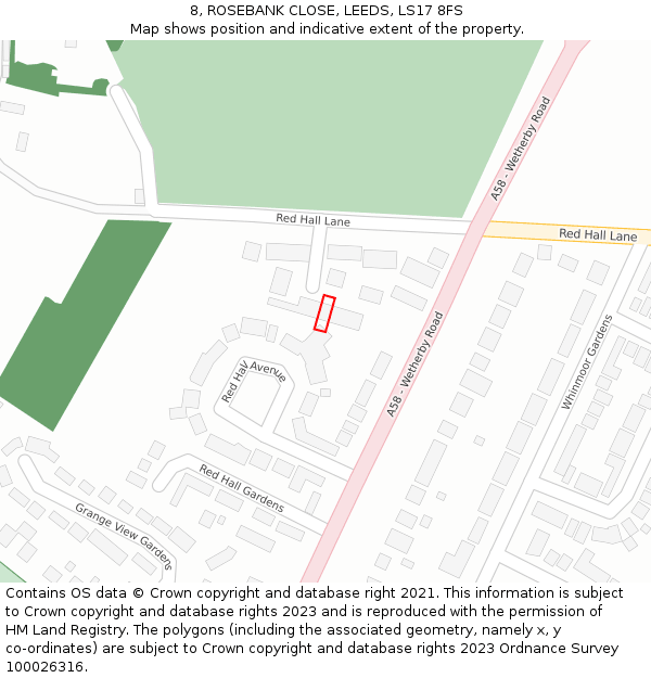 8, ROSEBANK CLOSE, LEEDS, LS17 8FS: Location map and indicative extent of plot