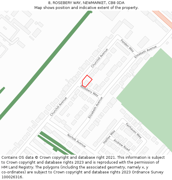 8, ROSEBERY WAY, NEWMARKET, CB8 0DA: Location map and indicative extent of plot