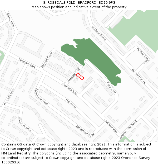 8, ROSEDALE FOLD, BRADFORD, BD10 9FG: Location map and indicative extent of plot