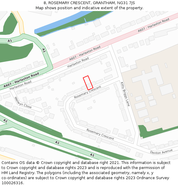 8, ROSEMARY CRESCENT, GRANTHAM, NG31 7JS: Location map and indicative extent of plot