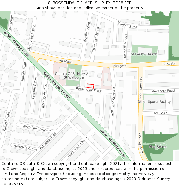 8, ROSSENDALE PLACE, SHIPLEY, BD18 3PP: Location map and indicative extent of plot