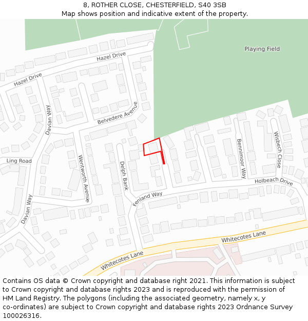 8, ROTHER CLOSE, CHESTERFIELD, S40 3SB: Location map and indicative extent of plot