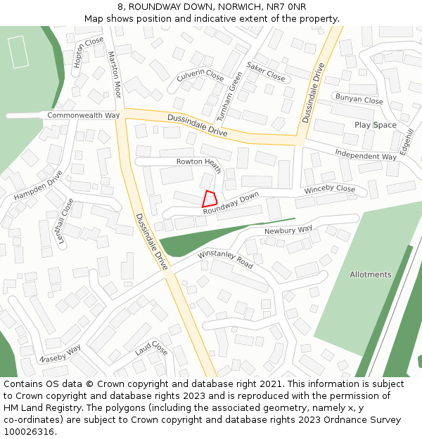8, ROUNDWAY DOWN, NORWICH, NR7 0NR: Location map and indicative extent of plot