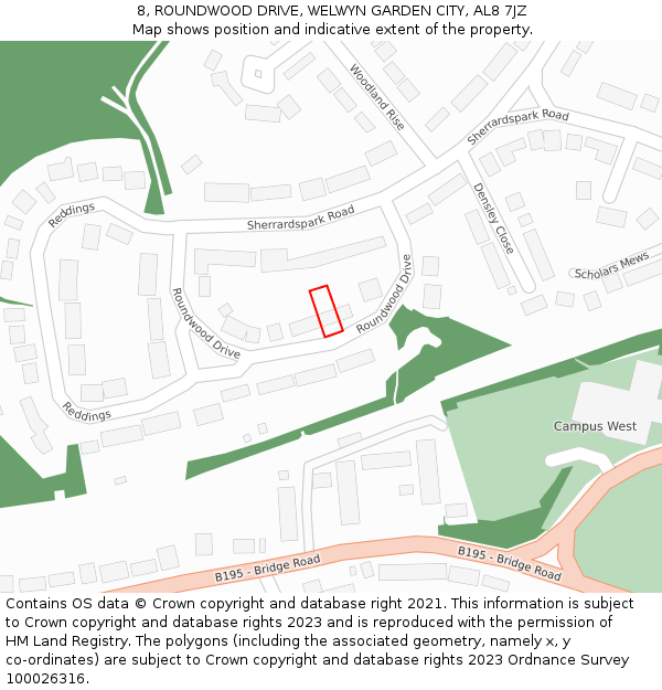 8, ROUNDWOOD DRIVE, WELWYN GARDEN CITY, AL8 7JZ: Location map and indicative extent of plot