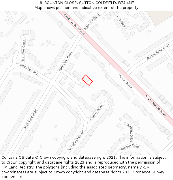 8, ROUNTON CLOSE, SUTTON COLDFIELD, B74 4NE: Location map and indicative extent of plot