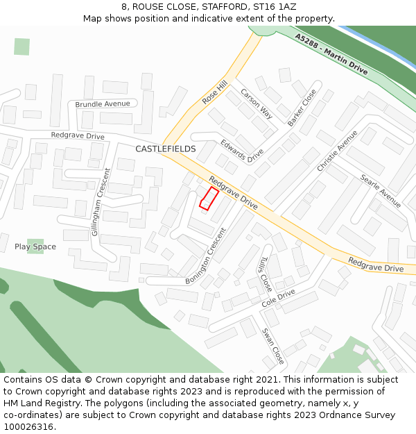 8, ROUSE CLOSE, STAFFORD, ST16 1AZ: Location map and indicative extent of plot