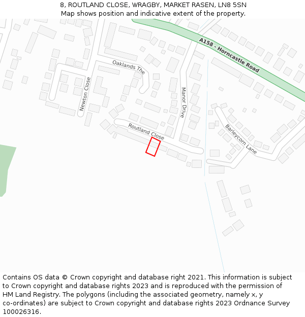 8, ROUTLAND CLOSE, WRAGBY, MARKET RASEN, LN8 5SN: Location map and indicative extent of plot