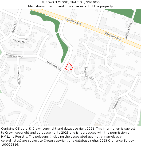 8, ROWAN CLOSE, RAYLEIGH, SS6 9GQ: Location map and indicative extent of plot