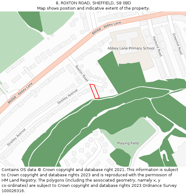 8, ROXTON ROAD, SHEFFIELD, S8 0BD: Location map and indicative extent of plot