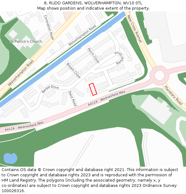 8, RUDD GARDENS, WOLVERHAMPTON, WV10 0TL: Location map and indicative extent of plot