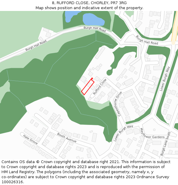 8, RUFFORD CLOSE, CHORLEY, PR7 3RG: Location map and indicative extent of plot