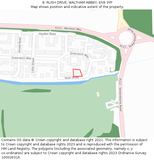 8, RUSH DRIVE, WALTHAM ABBEY, EN9 3YP: Location map and indicative extent of plot