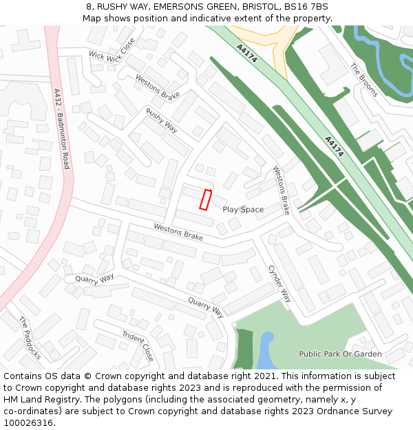 8, RUSHY WAY, EMERSONS GREEN, BRISTOL, BS16 7BS: Location map and indicative extent of plot