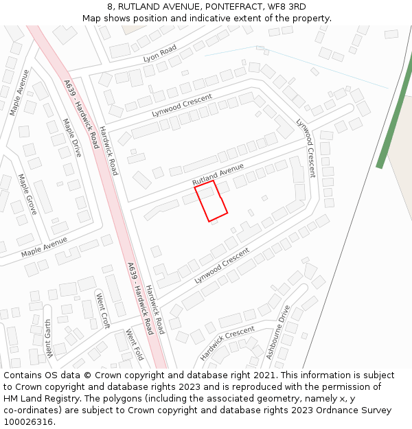 8, RUTLAND AVENUE, PONTEFRACT, WF8 3RD: Location map and indicative extent of plot