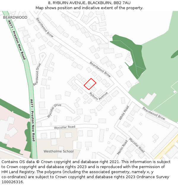8, RYBURN AVENUE, BLACKBURN, BB2 7AU: Location map and indicative extent of plot