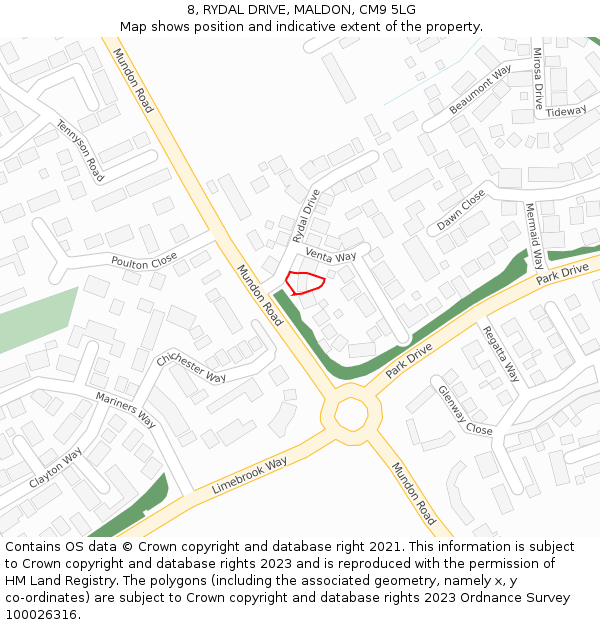 8, RYDAL DRIVE, MALDON, CM9 5LG: Location map and indicative extent of plot