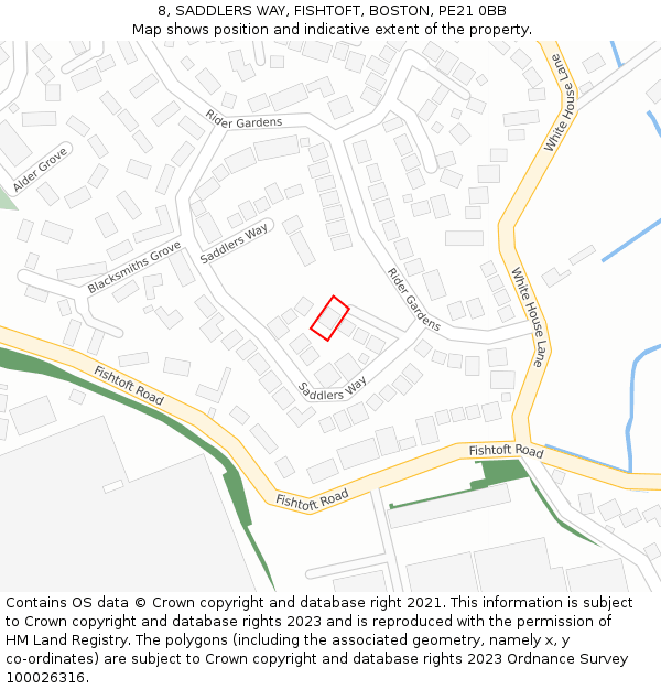 8, SADDLERS WAY, FISHTOFT, BOSTON, PE21 0BB: Location map and indicative extent of plot
