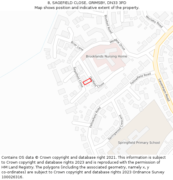 8, SAGEFIELD CLOSE, GRIMSBY, DN33 3PD: Location map and indicative extent of plot