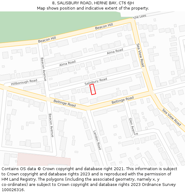 8, SALISBURY ROAD, HERNE BAY, CT6 6JH: Location map and indicative extent of plot