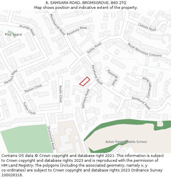 8, SAMSARA ROAD, BROMSGROVE, B60 2TQ: Location map and indicative extent of plot