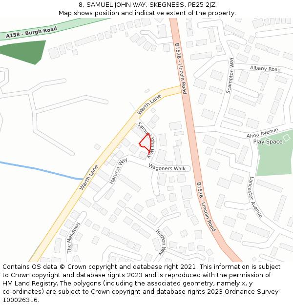 8, SAMUEL JOHN WAY, SKEGNESS, PE25 2JZ: Location map and indicative extent of plot