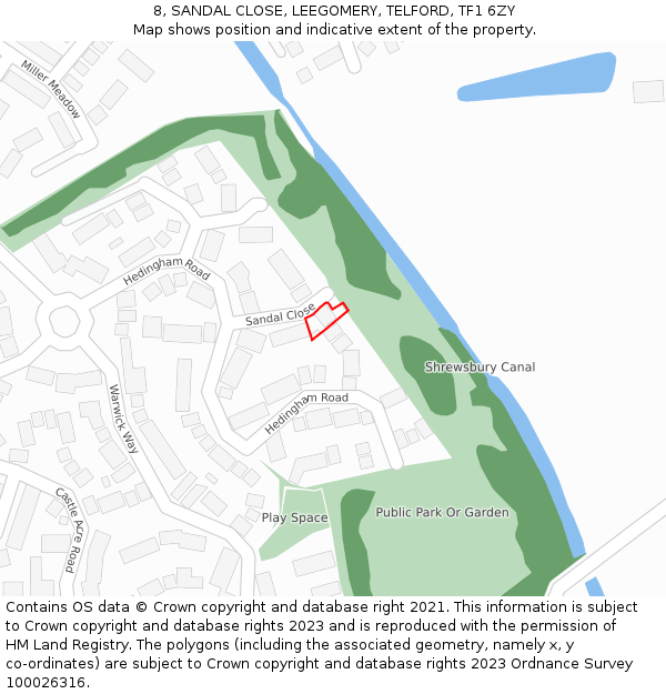 8, SANDAL CLOSE, LEEGOMERY, TELFORD, TF1 6ZY: Location map and indicative extent of plot