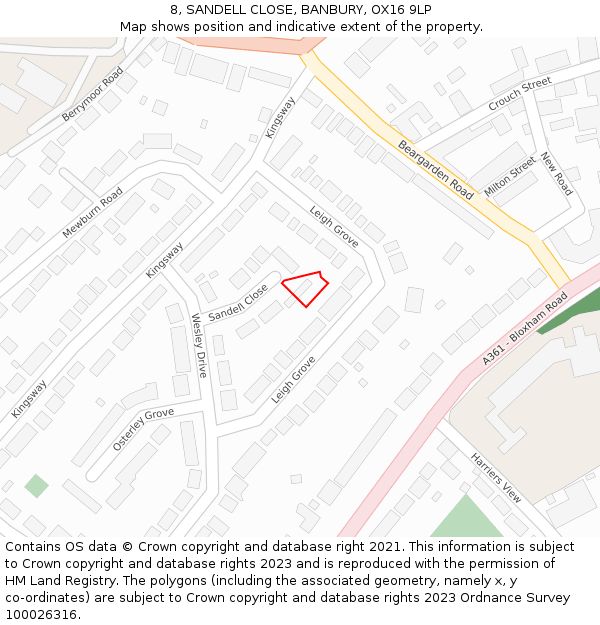 8, SANDELL CLOSE, BANBURY, OX16 9LP: Location map and indicative extent of plot