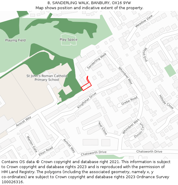 8, SANDERLING WALK, BANBURY, OX16 9YW: Location map and indicative extent of plot