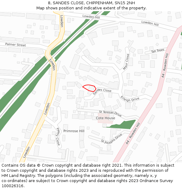 8, SANDES CLOSE, CHIPPENHAM, SN15 2NH: Location map and indicative extent of plot