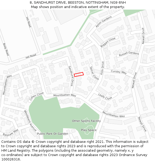 8, SANDHURST DRIVE, BEESTON, NOTTINGHAM, NG9 6NH: Location map and indicative extent of plot