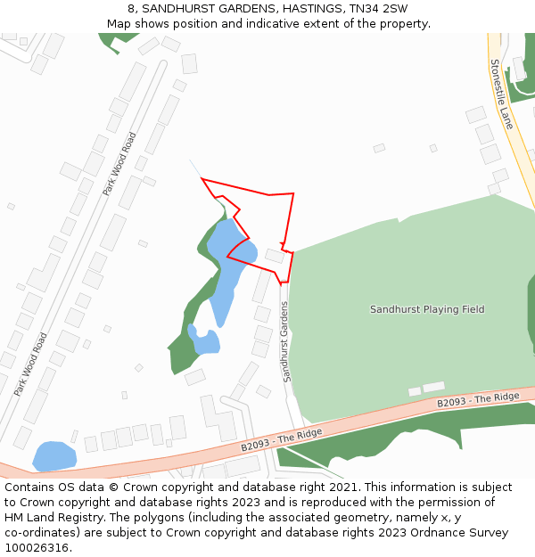 8, SANDHURST GARDENS, HASTINGS, TN34 2SW: Location map and indicative extent of plot