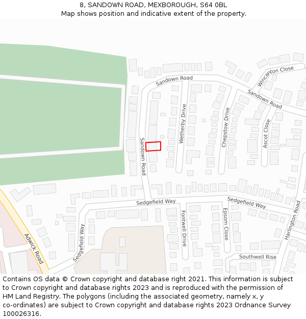 8, SANDOWN ROAD, MEXBOROUGH, S64 0BL: Location map and indicative extent of plot