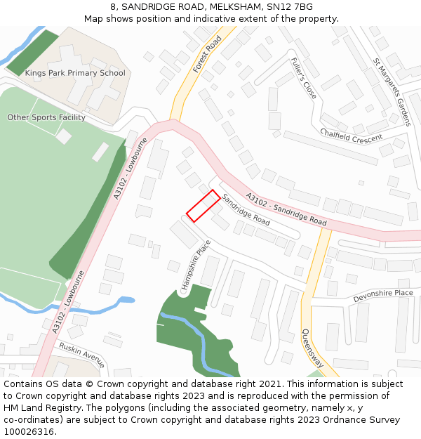 8, SANDRIDGE ROAD, MELKSHAM, SN12 7BG: Location map and indicative extent of plot