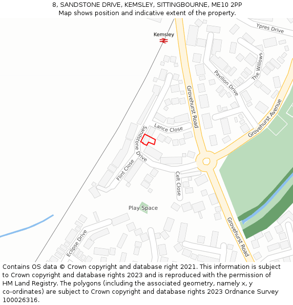 8, SANDSTONE DRIVE, KEMSLEY, SITTINGBOURNE, ME10 2PP: Location map and indicative extent of plot