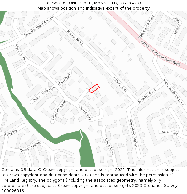 8, SANDSTONE PLACE, MANSFIELD, NG18 4UQ: Location map and indicative extent of plot