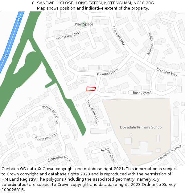 8, SANDWELL CLOSE, LONG EATON, NOTTINGHAM, NG10 3RG: Location map and indicative extent of plot