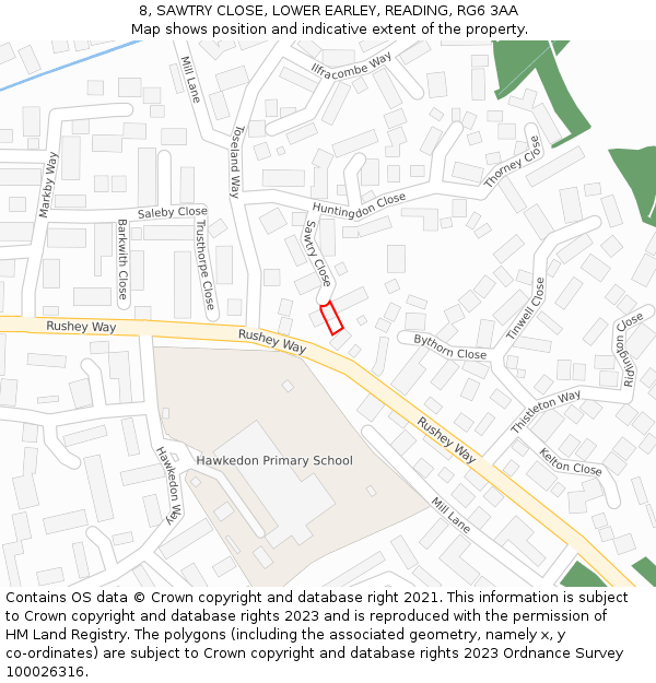 8, SAWTRY CLOSE, LOWER EARLEY, READING, RG6 3AA: Location map and indicative extent of plot