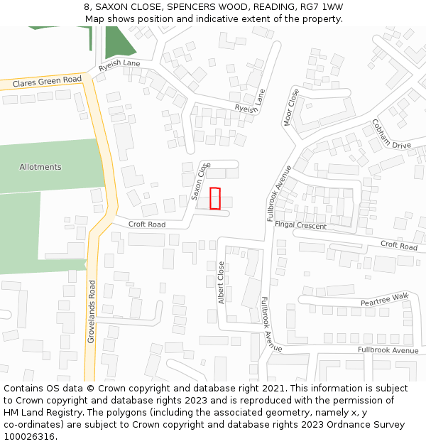 8, SAXON CLOSE, SPENCERS WOOD, READING, RG7 1WW: Location map and indicative extent of plot